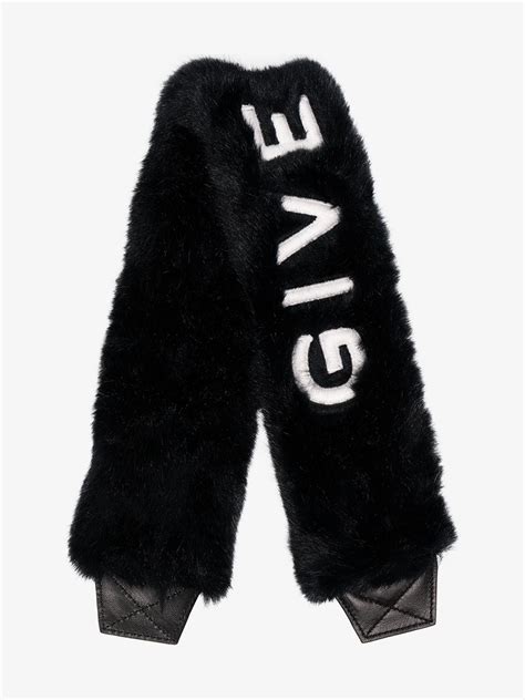 Givenchy Black Logo Embroidered Faux Fur Bag Strap 